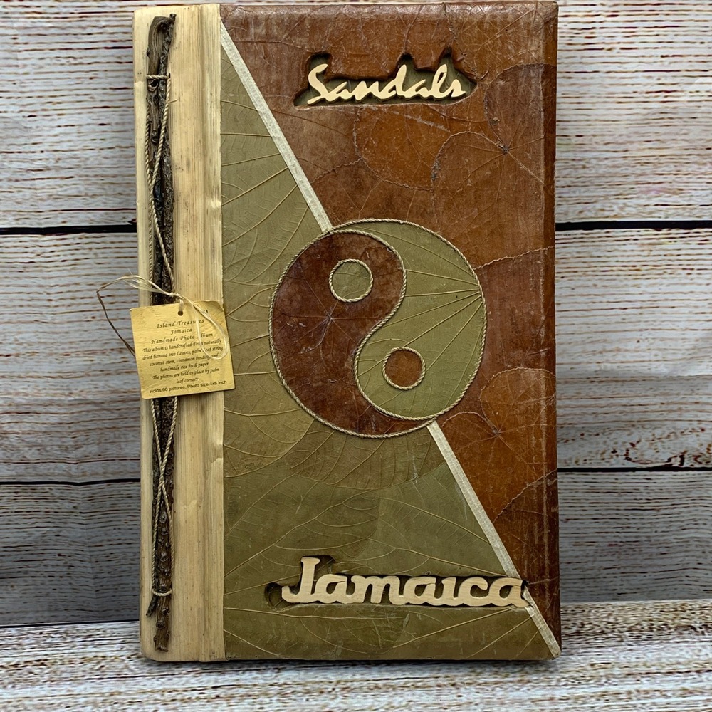 Island Treasures Handmade Photo Album Jamaica "Sandals" Natural Leaf Cover